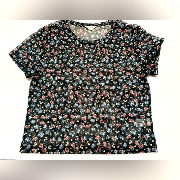 Aeropostale Tops - Aeropostale Floral Blouse Top Size Large Sheer Black with Multicolored Flowers